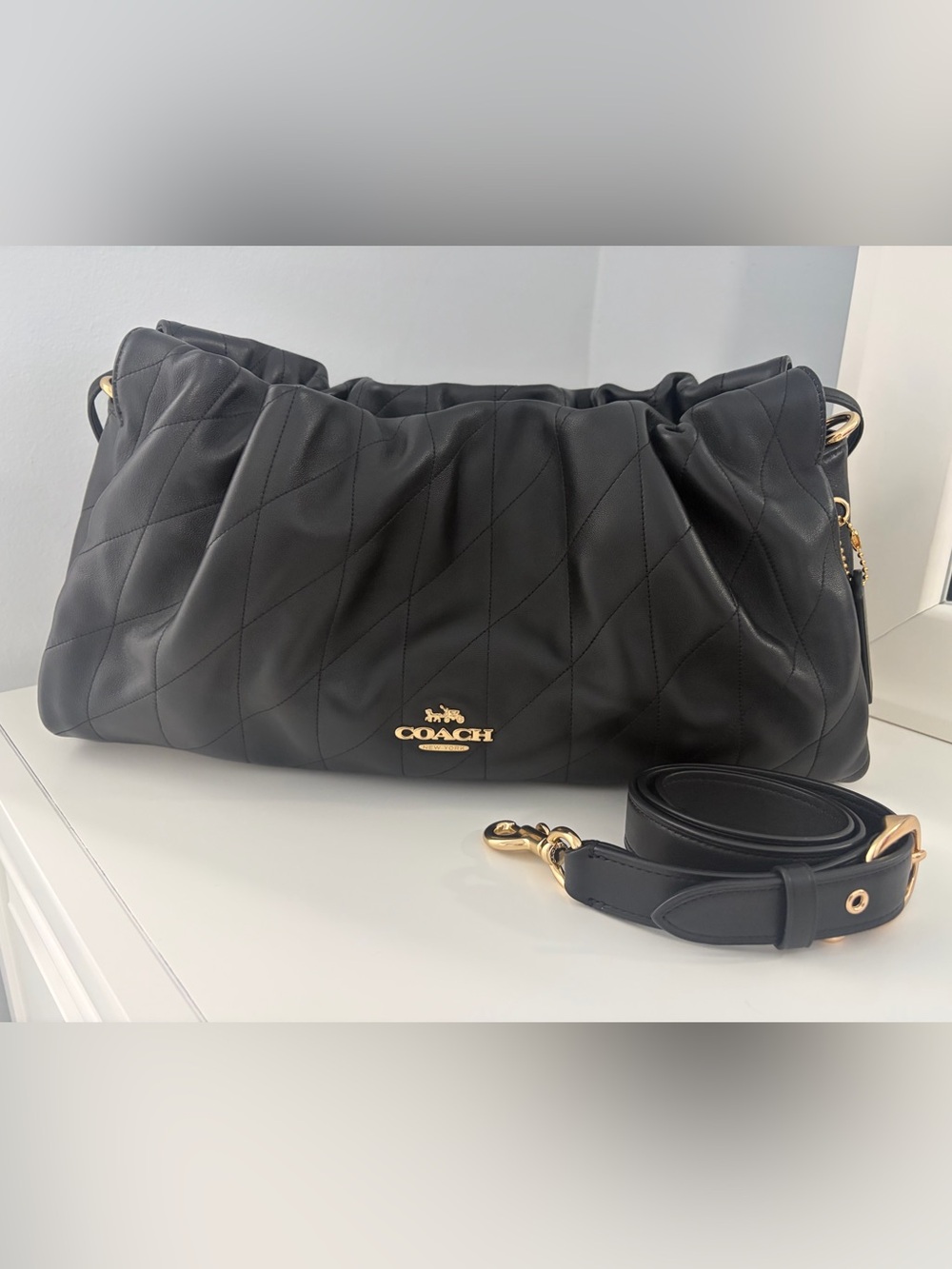 Coach Black Large Faye Shoulder Bag with Quilting - Picture 2 of 9